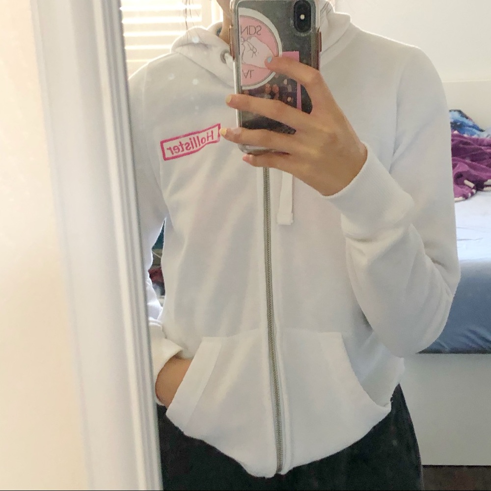 White Hollister Zip Up Hoodie